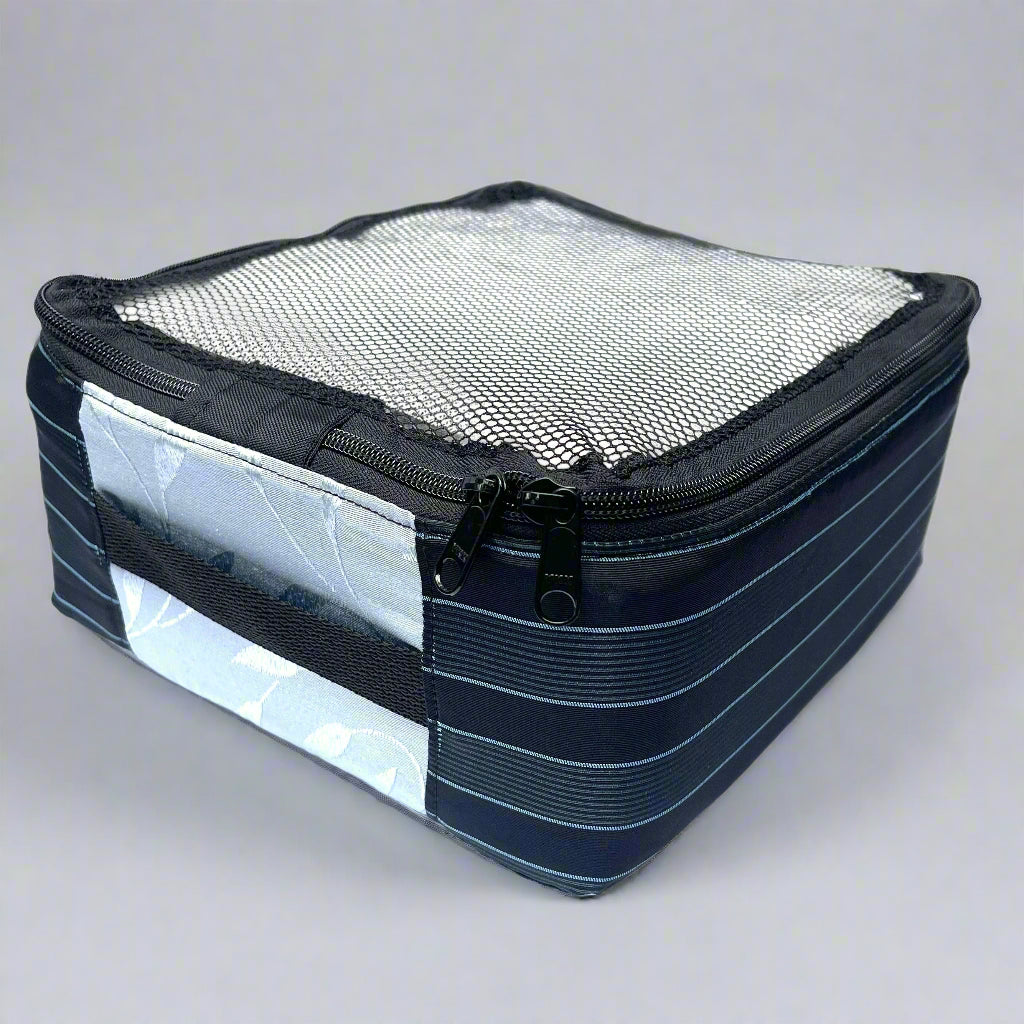 Packing cube sewing kit - navy & light blue striped cube