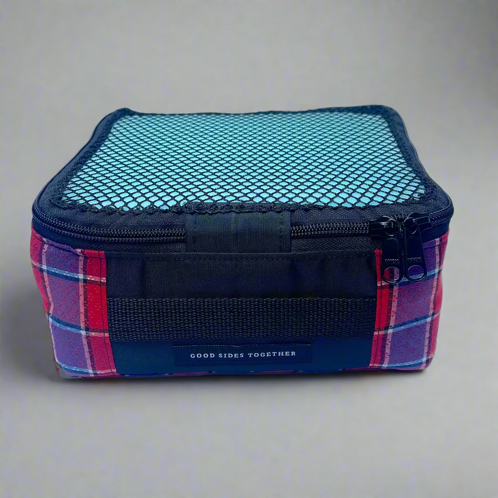 Packing cube sewing kit - red & purple plaid cube