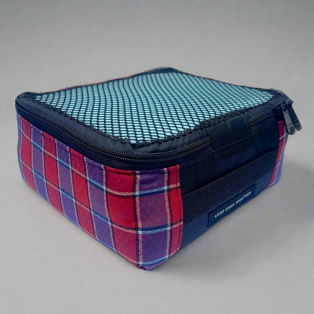 Packing cube sewing kit - red & purple plaid cube