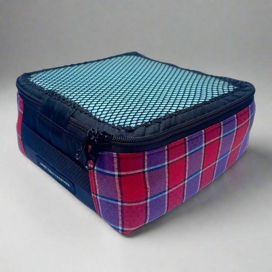 Packing cube sewing kit - red & purple plaid cube
